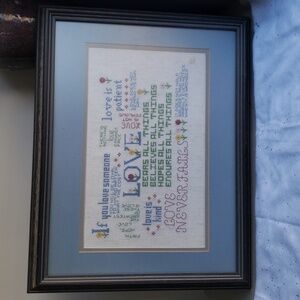 Framed Cross-Stitch Featuring Verses From Book Of 1 Corinthians "Love Chapter".